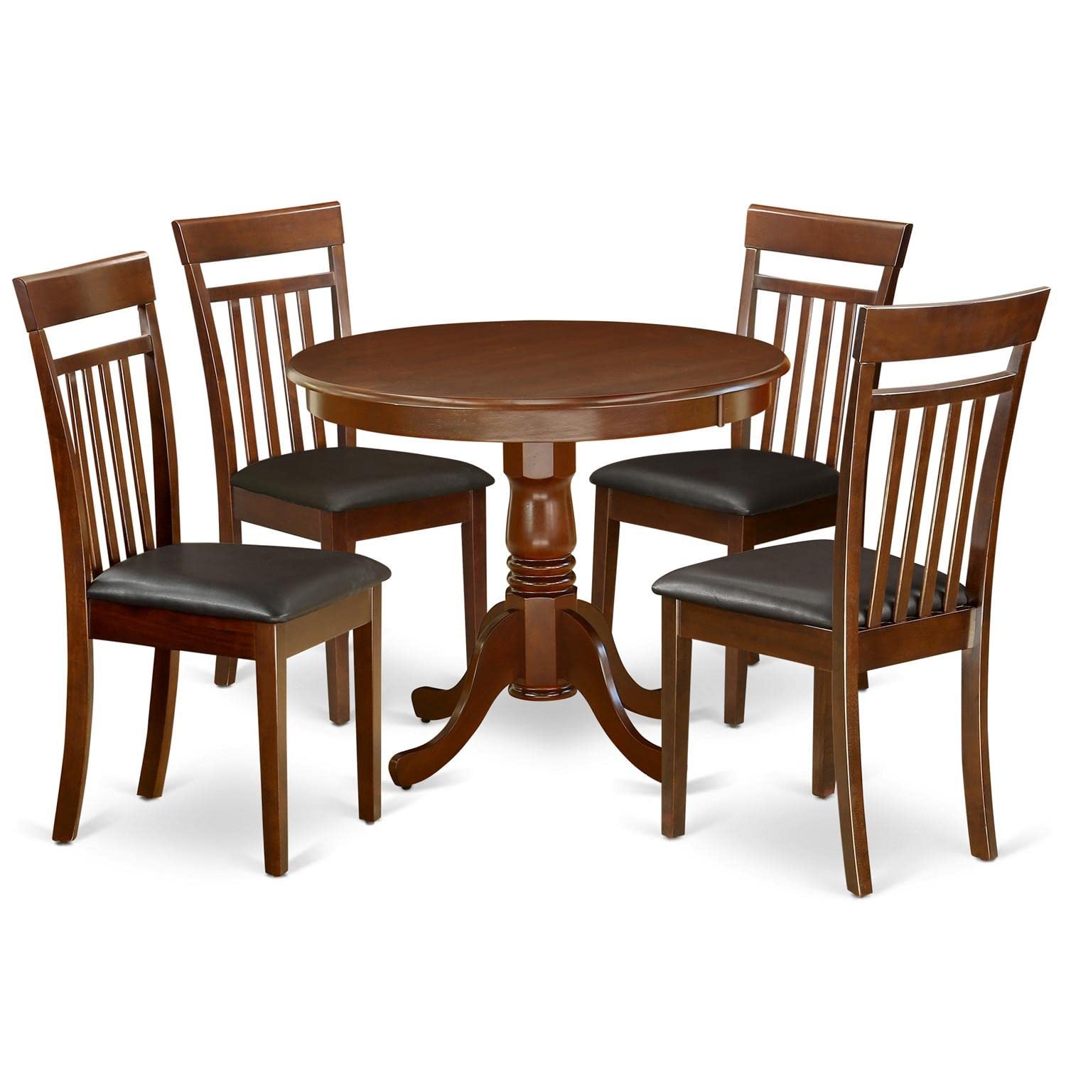 East West Furniture Anca5-Mah-Lc 5 Piece Dining Table Set For 4 Includes A Round Kitchen Table With Pedestal And 4 Faux Leather Dining Room Chairs, 36X36 Inch, Mahogany